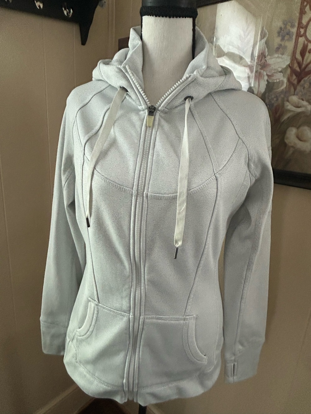 Women's Light Gray Zip-Up Hooded Jacket